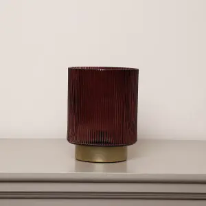 Melody Maison Dark Red Ribbed Glass Ambient Table Lamp