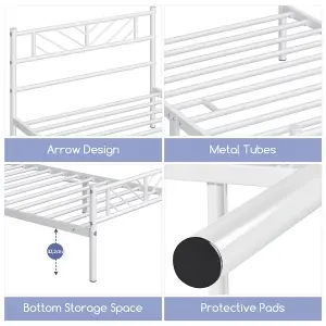 Yaheetech White 3ft Single Metal Bed Frame with Arrow Design Headboard and Footboard