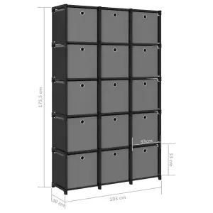 Berkfield 15-Cube Display Shelf with Boxes Black 103x30x175.5 cm Fabric