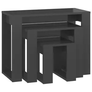 Gobao Nesting Tables 3 pcs Engineered Wood (Set of 3) High Gloss Grey / High Gloss Grey