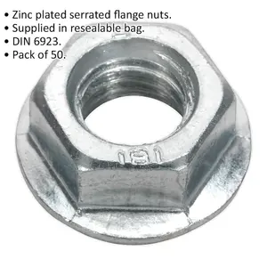 Pack of 50 Zinc Plated M12 Serrated Flange Nuts - Durable and Reliable Fasteners