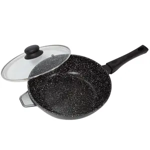 Stonewell 28cm Deep Non-Stick Frying Pan with Durable Stone Coating and Glass Lid