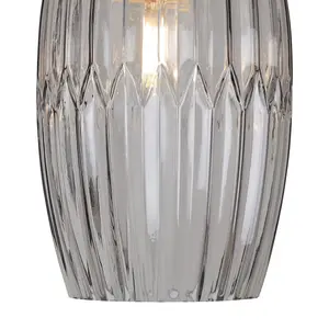 First Choice Lighting Facet Chrome with Smoke Faceted Glass Pendant Shade