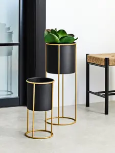 Interiors by Premier Contemporary Design Large Black And Gold Floor Standing Planter, Stylish And Functional Large Outdoor Pots