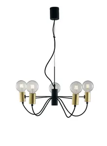 Luminosa Axon 5 Arm Ceiling Pendant, Black, Gold, E27