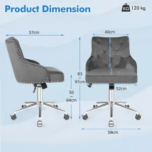 Costway Adjustable Velvet Accent Armchair Upholstered Home Office Chair 360 Degree Swivel