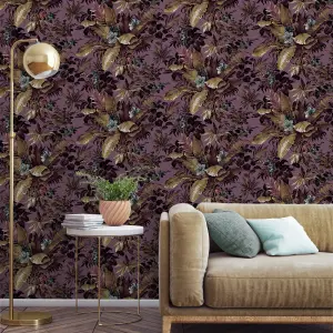 GoodHome Coleton Purple Floral Textured Wallpaper