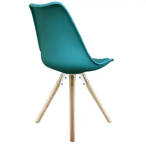 Soho Teal Plastic Dining Chair with Pyramid Light Wood Legs