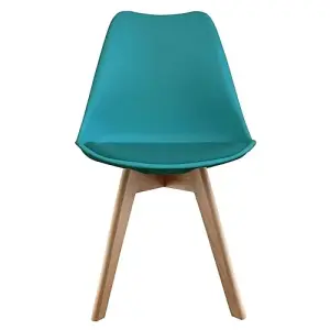 Soho Teal Plastic Dining Chair with Squared Light Wood Legs