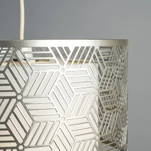 ValueLights Eugene White and Grey Geometric Design Cylinder Ceiling Pendant Light Shade