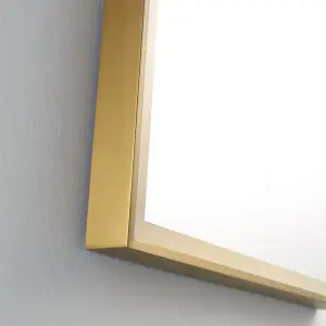 Bathroom Wall Mirror - Rectangular 1000 x 600mm - Brushed Brass Rectangular Wall Mirror - LED Light Lights - Bluetooth Speakers