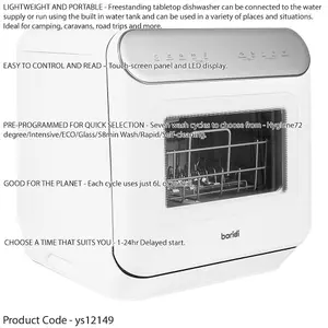 Compact White Mini Dishwasher - 3 Place Settings for Efficient Cleaning