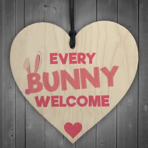 Red Ocean every Bunny Welcome Wooden Hanging Plaque Easter Egg Hunt Sign