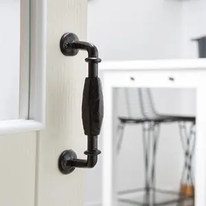 Hammer & Tongs - Offset Wrought Iron Door Handle - H300mm - Black