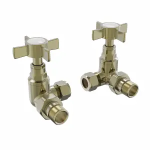 Rinse Bathrooms Traditional Corner Radiator & Towel Rail Valves Pair 15mm Corner Radiator Valve Brushed Brass