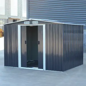 8 X 6 ft Apex Roof Charcoal Black Waterproof Outdoor Metal Shed Garden Storage Shed with Base