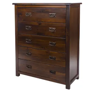 5 drawer chest, rich dark brown lacquer finish, Boston range