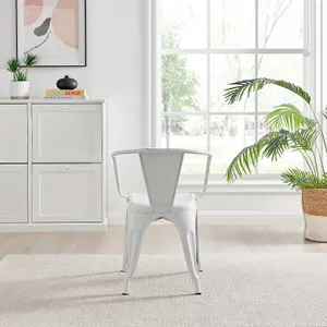 Furniturebox Set of 2 White Colton Tolix Style Stackable Industrial Metal Dining Chair with Arms