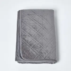 Homescapes Luxury Dark Grey Quilted Velvet Bedspread Geometric Pattern 'Paragon Diamond' Throw, 200 x 200 cm