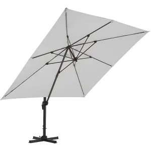 3M Large Square Canopy Rotatable Tilting Garden Rome Umbrella Cantilever Parasol with Cross Base, Light Grey