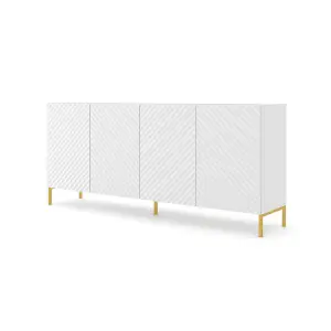 Elegant White Surf Sideboard Cabinet with Gold Legs (W)200cm (H)87cm (D)42cm - Modern & Spacious