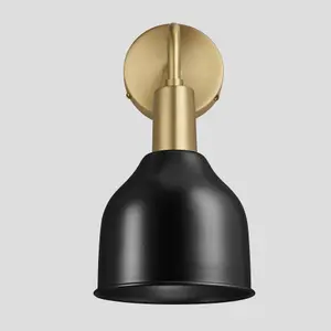 Industville Sleek Cone Wall Light, 7 Inch, Black, Brass Holder