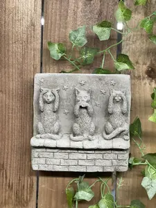 Stone cast Three Wise cat Wall Plaque