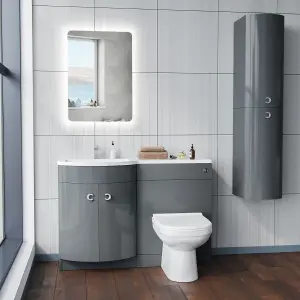 Nes Home Manifold Bathroom Basin LH Sink Vanity Grey Unit Back To Wall WC Toilet 1100mm