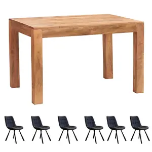 Dakota Light Mango Wood 6Ft Large Dining Table Set With 6 Chairs