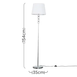 ValueLights Eleanor Modern Silver Chrome & Clear Acrylic Ball Floor Lamp with White Tapered Shade