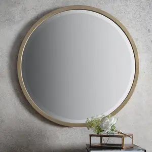 Thora Metal Flat Wall Mirror Higgins Round Mirror Black / 80cm H x 80cm W