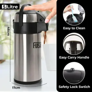 Mantraraj 5l Coffee Carafe Vacuum Jug Airpot Flask Thermal Pump Action Stainless Steel Double Wall Insulated Vacuum Flask (black) Silver