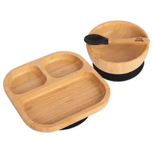 Tiny Dining - Children's Bamboo Suction Dinner Set - Black