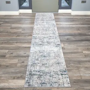 Silver Blue Tweed Floral Embossed Living Runner Rug 70x240cm