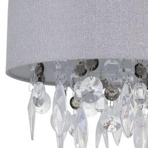 First Choice Lighting Set of 2 Fiji Grey Linen with Silver Fleck Detail Jewelled Pendant Shades