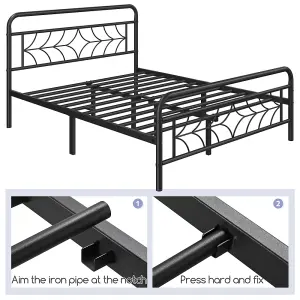 Yaheetech Black 4ft6 Double Metal Bed Frame with Sparkling Star Design Headboard and Footboard