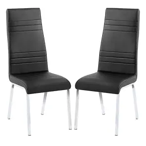 Dora Black Faux Leather Dining Chairs With Chrome Legs In Pair