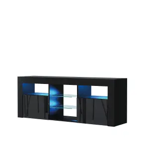 Pulse TV Unit 145cm Black High Gloss Doors with LED Lighting - Creative Furniture