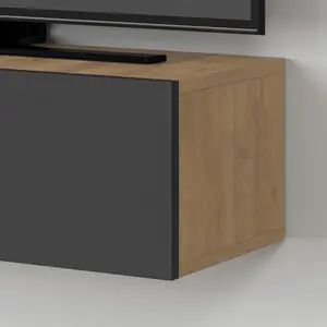 Decortie Francy Wall-Mounted TV Unit Modern Media Centre TV Cabinet 42" Oak Anthracite Grey 135cm