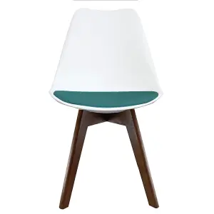 Soho White & Teal Plastic Dining Chair with Squared Dark Wood Legs