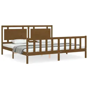 Berkfield Bed Frame with Headboard Honey Brown 200x200 cm Solid Wood