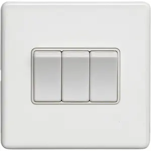 3 Gang Triple Light Switch SCREWLESS MATT WHITE 2 Way 10A Metal Rocker Slim