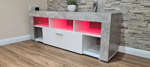 TV Cabinets, LED Unit Stand Matt Body High Gloss Door With RGB Led Lights Storage stone grey effect