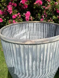 Galvanised Chevron Dolly Tub Set of 2 Metal Outdoor Planter Flower Pot