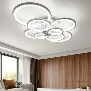 Modern 8 Circular Metal and Acrylic LED Semi Flush Ceiling Light Fixture for Nordic Decor, Cool White