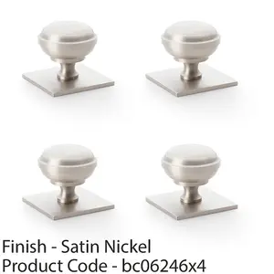 4 PACK - Classic Round Cabinet Door Knob & Matching Backplate - Satin Nickel 38mm Handle