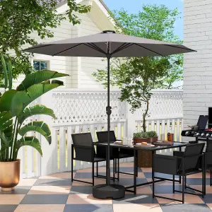 Outsunny Solar Patio Garden Parasol with Lights for Outdoor, Light Grey