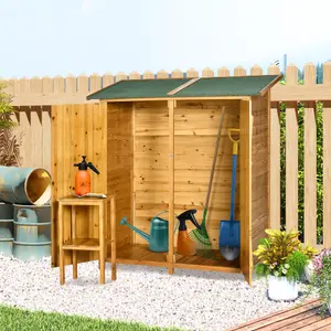 Outsunny Garden Storage Shed Tool Organizer w/ Table, 140x75x157cm, Natural