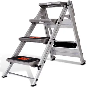 0.9m PREMIUM TRADE Folding Step Ladders 4 Tread Anti Slip Aluminium Safety Steps