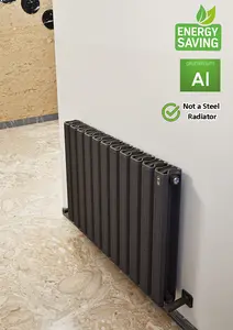 Aluminum Designer Horizontal Radiator Compatible with Heat pump. Model "Pioneer Plus " Black. 800 mm.500 mm. BTU/hr:4858